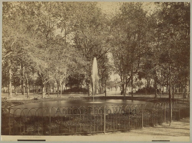 Genoa L\\/'Aquasola park fountain antique albumen photo by Noack Italy