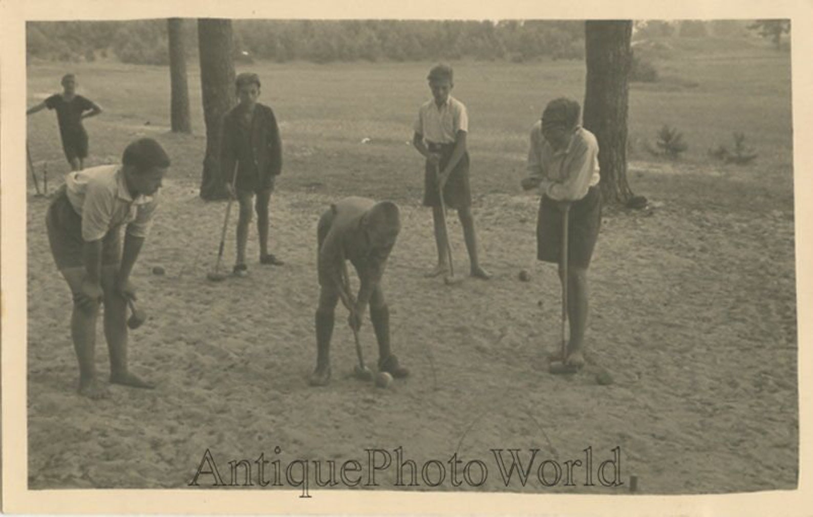Young Barefoot Boys Playing Croquet Antique Sport Rppc Photo Etsy