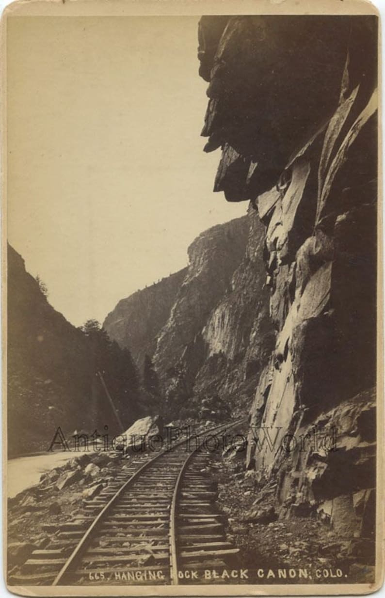 Black Canyon Hanging Rock railroad tracks antique photo Colorado