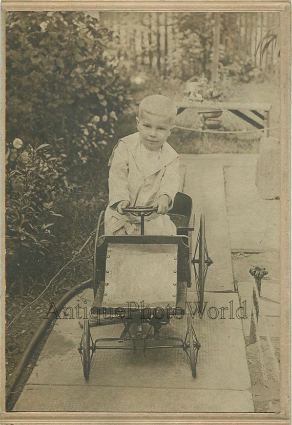Cute child in amazing toy automobile car antique photo | Etsy