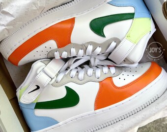 Custom Air Force 1 Mid Sneakers. Color Block