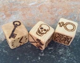 Handmade Wooden Fortune Telling Dice, Archetype, Symbols, Future, Halloween, Divination,