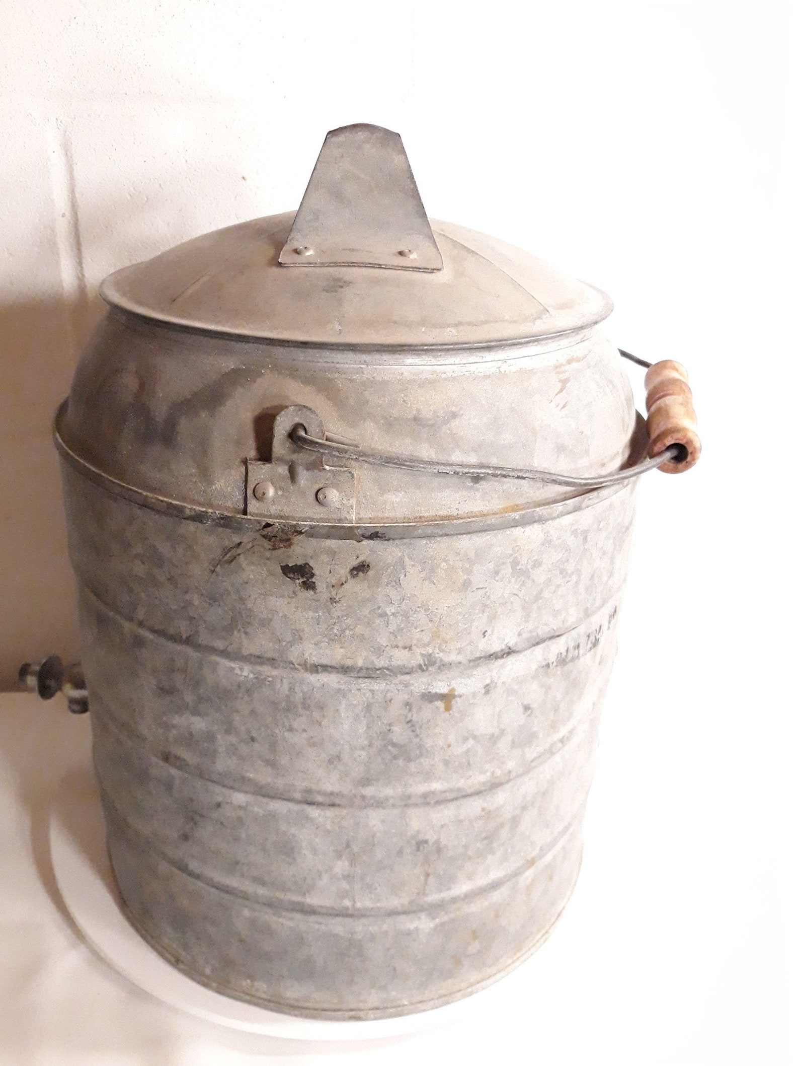 Vintage Water Cooler Dispenser Galvanized Metal Wood Handle Etsy