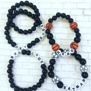 Boys Name Bracelets, Sport Bracelets For Kids, Soccer Ball Bracelets, Basketball Bracelets, Sports Jewelry, Kids Sports Bracelets