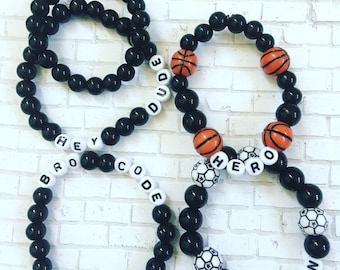 Boys Name Bracelets, Sport Bracelets For Kids, Soccer Ball Bracelets, Basketball Bracelets, Sports Jewelry, Kids Sports Bracelets