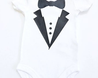 Ring Bearer Tee Shirts, Tuxedo Baby Shirts, Wedding Party Shirts, Ring Bearer Shirts, Baby Shower Gifts, Tuxedo With Bow-Tie T-Shirt