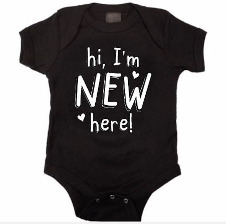 Hi I'm New Here Baby Bodysuit, Baby Bodysuit, Baby Shower Gift, Newborn Gift, New Mom Gift, Baby First Outfit, Baby Coming Home Outfit image 1