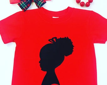 Girl's Afro Puff Tee Shirts, African American Shirts, Personalized Girls Shirts, Graphic Tee-Shirts For Girls, Little Girl's Tee Shirts