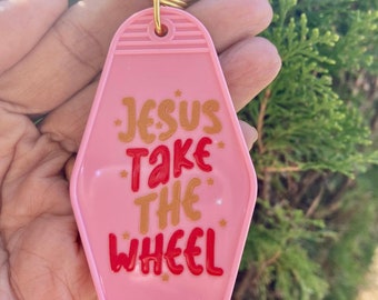 Jesus Take The Wheel Keychain, Cute Keychains, Acrylic Keychains, Keychains For Women, Motel Keychain, Handmade Keychain, Retro Keychain