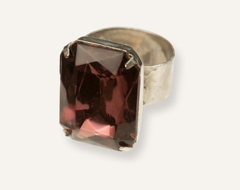 Solitaire Ring: Emerald cut Vintage Swarovski Burgundy 18 x 25mm