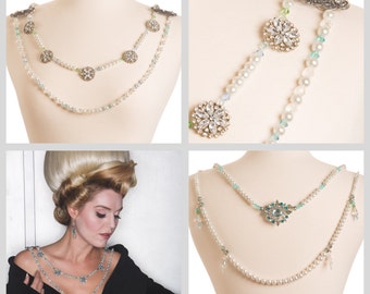 Shoulder Necklace Jewelry Set:  "Joie de Vivre" Swarovski Pearls & Crystals (3 pieces)