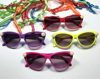 Girls PERSONALIZED SUNGLASSES. Name Engraved Free! Flower girl sunglass. Brightly colored frames. Age 9 mo. to 3. On Sale!