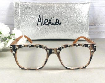 Camo Print Readers with Swarovski Crystals & Personalized Faux Leather Case (1.50)