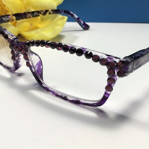 PURPLE CRYSTAL READERS. Personality plus! All Genuine Crystals are place by hand on the frame. Free case with your Name. +2.75 image 3