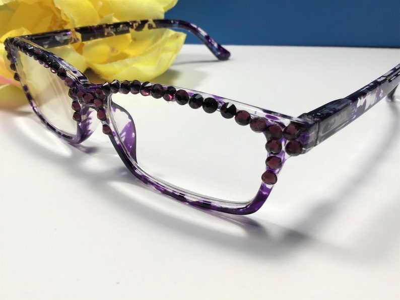 PURPLE CRYSTAL READERS. Personality plus! All Genuine Crystals are place by hand on the frame. Free case with your Name. +2.75 image 3