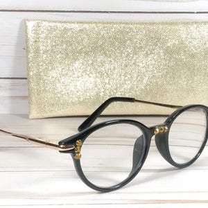Round Readers with Gold Swarovski Crystals, +1.25 Strength, Personalized Glitter Cases. image 2