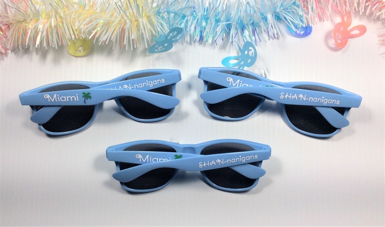 Personalized Light Blue Wayfarer Sunglasses: Party Favors Both arms