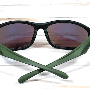 Personalized Sports Sunglasses: Engraved Name, UV Protection, Microfiber Pouch Dark Green/Mirror