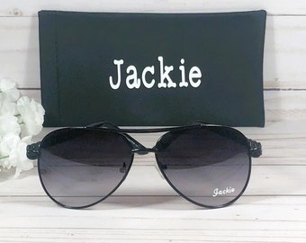 NAME ENGRAVED FREE on Popular Aviator style sunglass. For a Wedding, Trip, Girl's Getaway. Pretty decorative arm.
