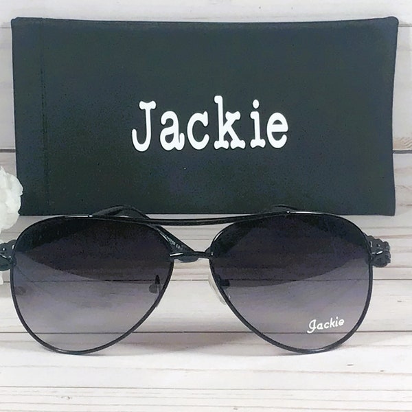 NAME ENGRAVED FREE on Popular Aviator style sunglass. For a Wedding, Trip, Girl's Getaway. Pretty decorative arm.