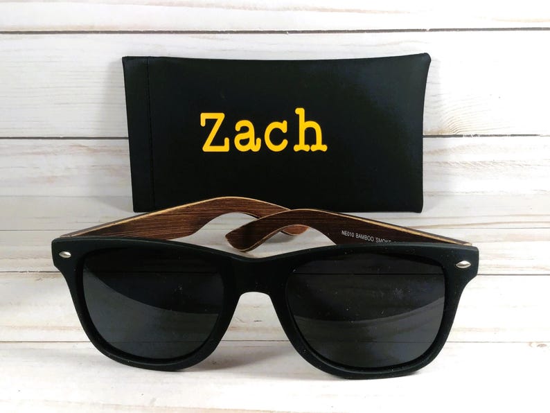 PERSONALIZED BAMBOO SUNGLASSES. For sports activities, birthday gift, wedding gift. Classic and sharp lookin'. Brn arms-matte frame