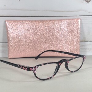 Half Moon Reading Glasses with Flower Print and Crystals (1.25 Strength) Black/Pink Flowers