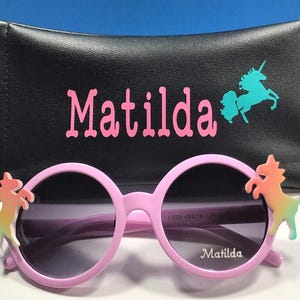 Personalized Unicorn Sunglasses: Engraved Name, UV Protection Pink