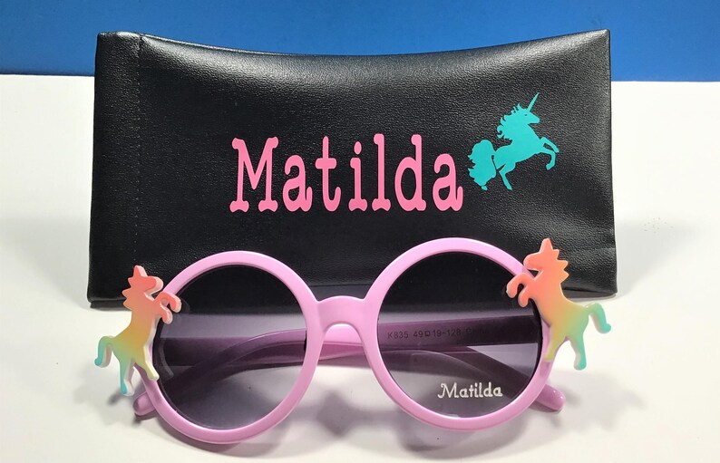 Personalized Unicorn Sunglasses: Engraved Name, UV Protection Pink