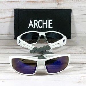 Personalized Sports Sunglasses: Ferrari Logo, Free Engraving White