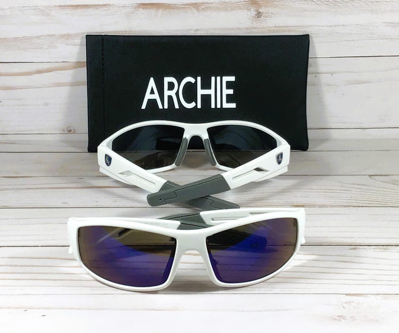 Personalized Sports Sunglasses: Ferrari Logo, Free Engraving White