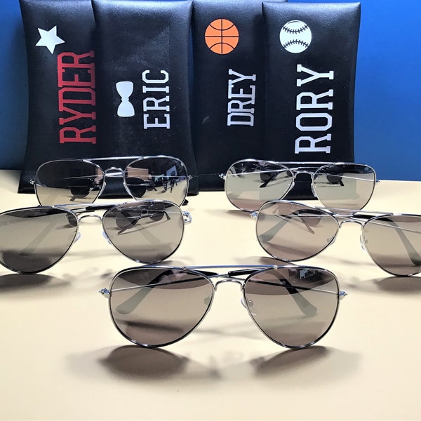 ROCK STAR Sunglasses with FREE Engraving! Very cool! Mirror lens.  Personalized Cases. Sports, Birthday, Party gift. Age 2 to 5.