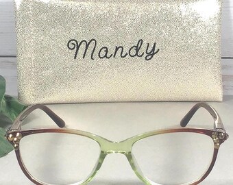 Custom Readers with Gold Swarovski Crystals, Personalized Faux Leather Case (+1.50)
