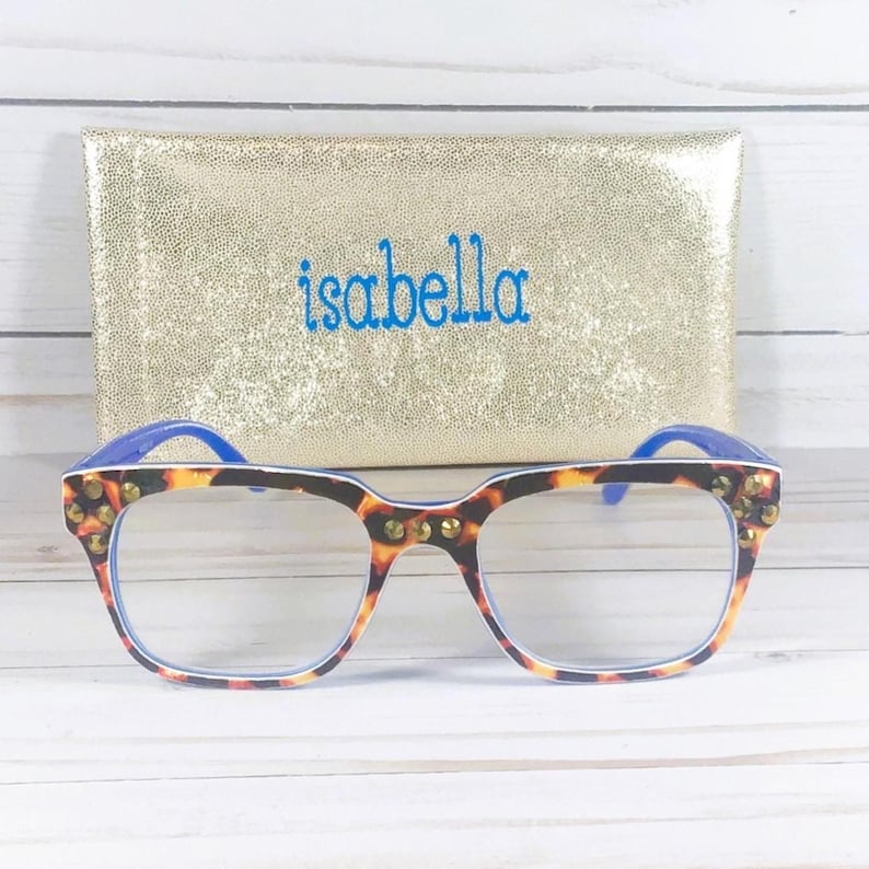 Crystal Readers, Tortoise Print Frame, Personalized Case +1.00 image 1