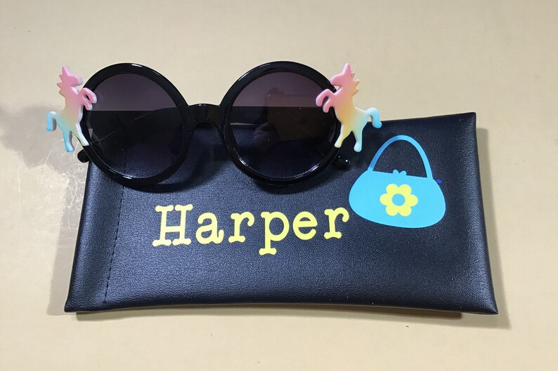 Personalized Unicorn Sunglasses: Engraved Name, UV Protection Black