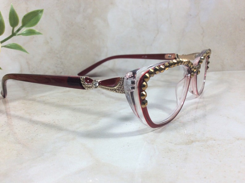 Brown Frame Swarovski Crystal Readers with Gold Accents, Optical Quality (+1.25) zdjęcie 2
