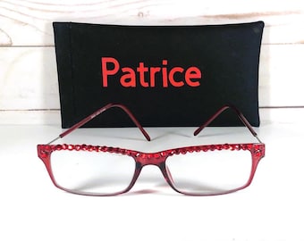 Beautiful Readers with Genuine Red Swarovski Crystals. Lightweight frame, FREE Case Personalized with your Name.  +3.00.