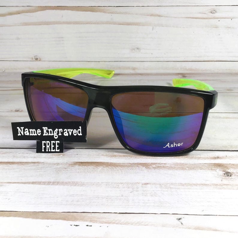 Engraved Name Sunglasses w/Biohazard Brand. For Sports, driving, gift. Unisex. afbeelding 3