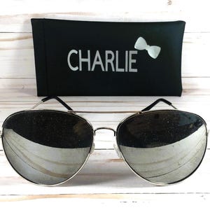 Oversized Sunglasses: Free Engraved Name, Air Force Brand, Unisex. Silver
