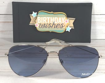 Personalized Aviator Sunglasses: Free Name Engraving, UV Protection