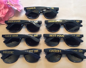 PERSONALIZED WEDDING SUNGLASSES for all your wedding party. Groomsman, Best Man, Ushers, Officiant.  Look sharp! Be sharp!