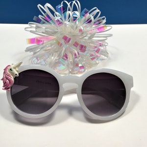 Personalized Unicorn Sunglasses: Engraved Kids Birthday Party Gift White