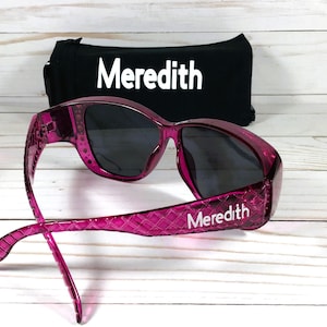 Rhinestone Fit Over Sunglasses: Personalized Engraved Name, Polarized Lenses
