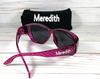 Lunettes de soleil ajustées en strass : nom gravé personnalisé, verres polarisés