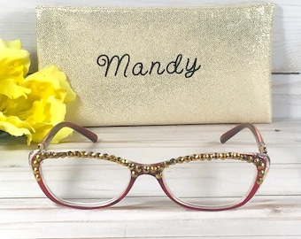 Brown Frame Swarovski Crystal Readers with Gold Accents, Optical Quality (+1.25)