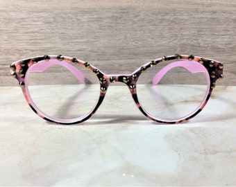 FASHIONABLE READERS with GOLD Crystals. For a gift, birthday. Free Personalized Faux Leather Case with a Name. +2.00