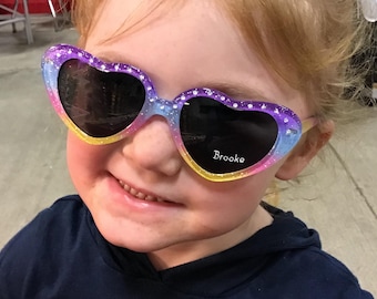 Girls Personalized Sunglasses: Glitter Heart Frame, Engraved Name