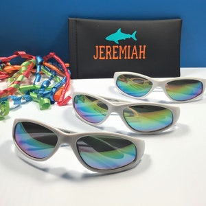 Personalized Kids Sunglasses: Engraved Name, Mirror Lens. White