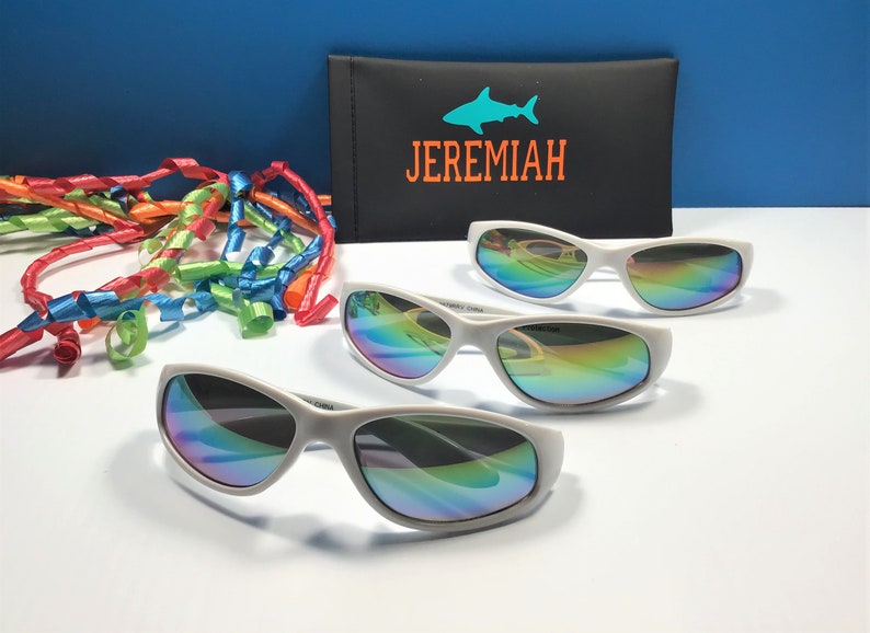 Personalized Kids Sunglasses: Engraved Name, Mirror Lens. White