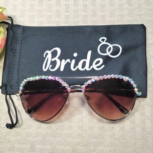 Personalized Swarovski Crystal Aviator Sunglasses: Engraved Name Brown