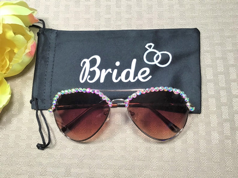Personalized Swarovski Crystal Aviator Sunglasses: Engraved Name Brown